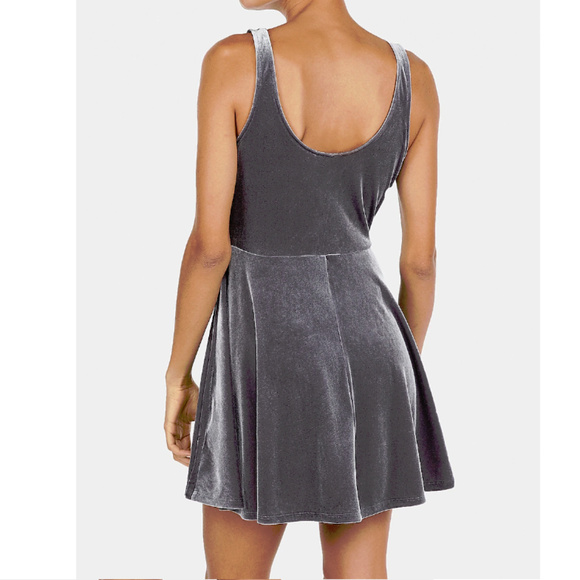 Express Y2K silver plunge velvet skater skirt shorts 90s skort dress vintage - Picture 2 of 3